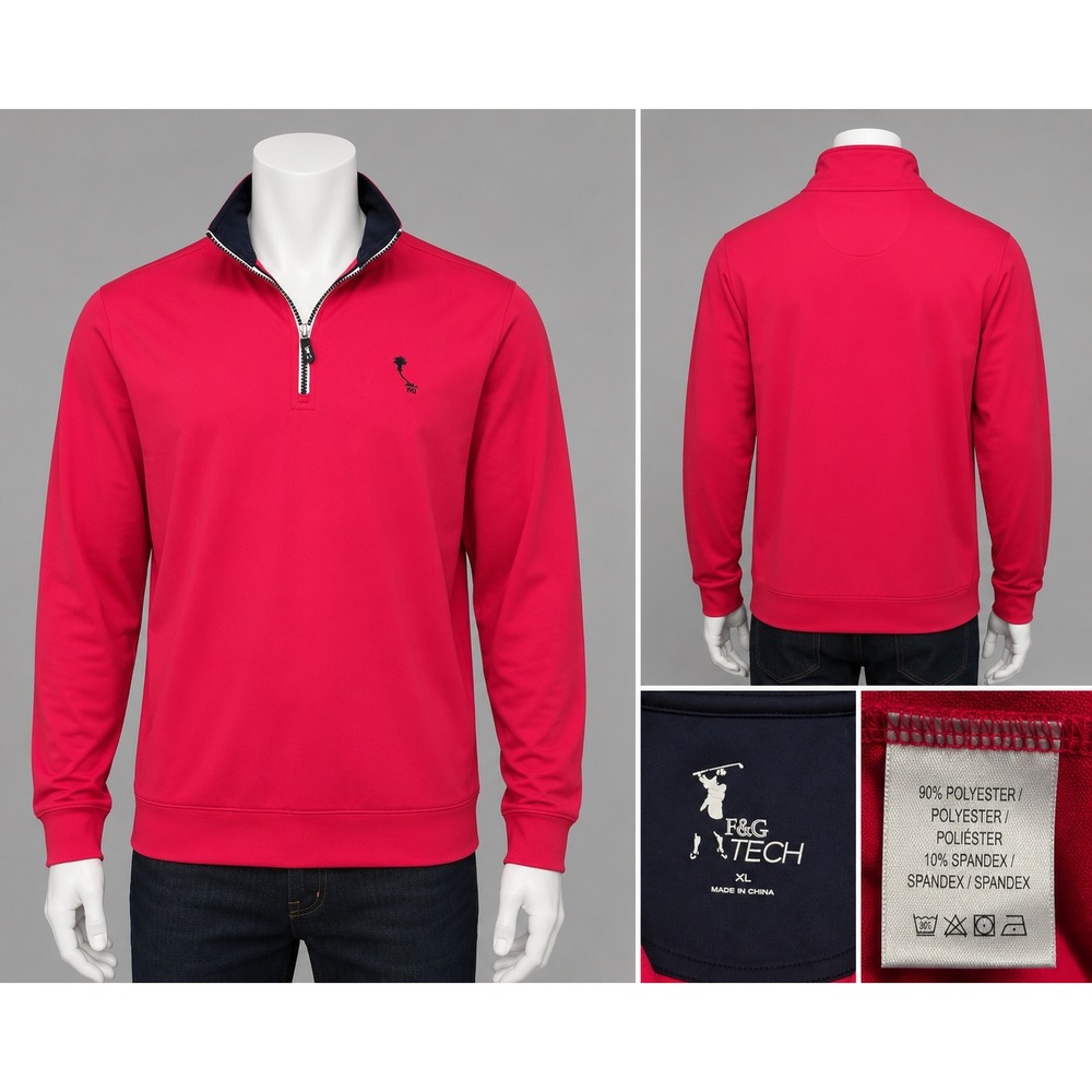 F&G Tech Mens XL Pink 1/4 Zip Performance Pullover Golf Stretch 1911 Logo
